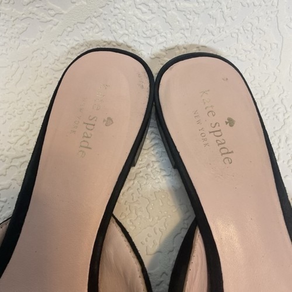 Kate Spade New York Faryn Black Ruffle Bow Flat Mules Women 10M China Suede - Picture 6 of 10